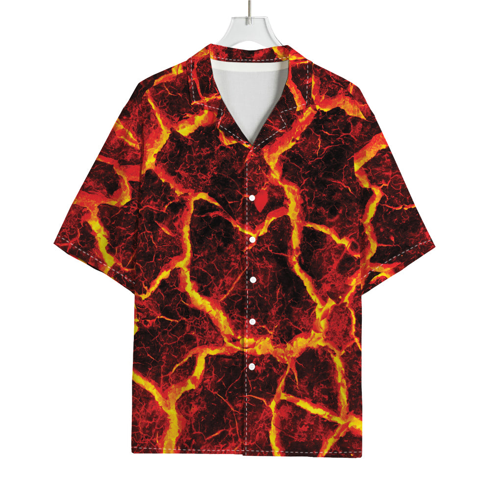 Red Lava Print Rayon Hawaiian Shirt