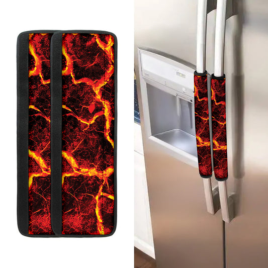 Red Lava Print Refrigerator Handle Covers