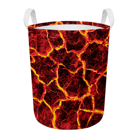 Red Lava Print Round Laundry Basket