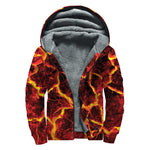 Red Lava Print Sherpa Lined Zip Up Hoodie