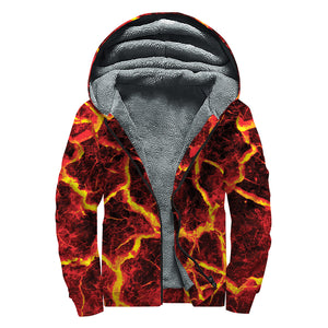 Red Lava Print Sherpa Lined Zip Up Hoodie