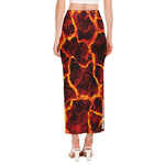 Red Lava Print Side Slit Maxi Skirt