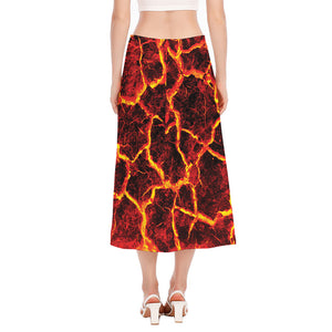 Red Lava Print Side Slit Midi Skirt