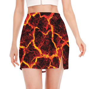 Red Lava Print Side Slit Mini Skirt