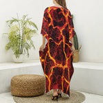 Red Lava Print Silk V-Neck Kaftan Dress