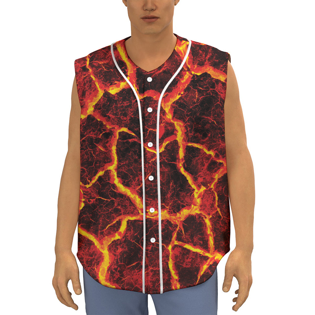 Red Lava Print Sleeveless Baseball Jersey