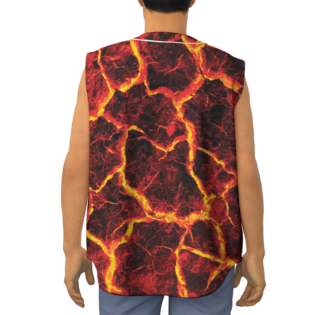 Red Lava Print Sleeveless Baseball Jersey