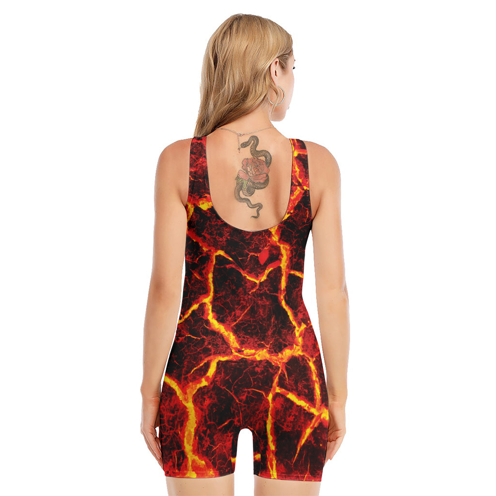 Red Lava Print Sleeveless One Piece Swimsuit