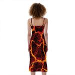 Red Lava Print Slim Fit Midi Cami Dress