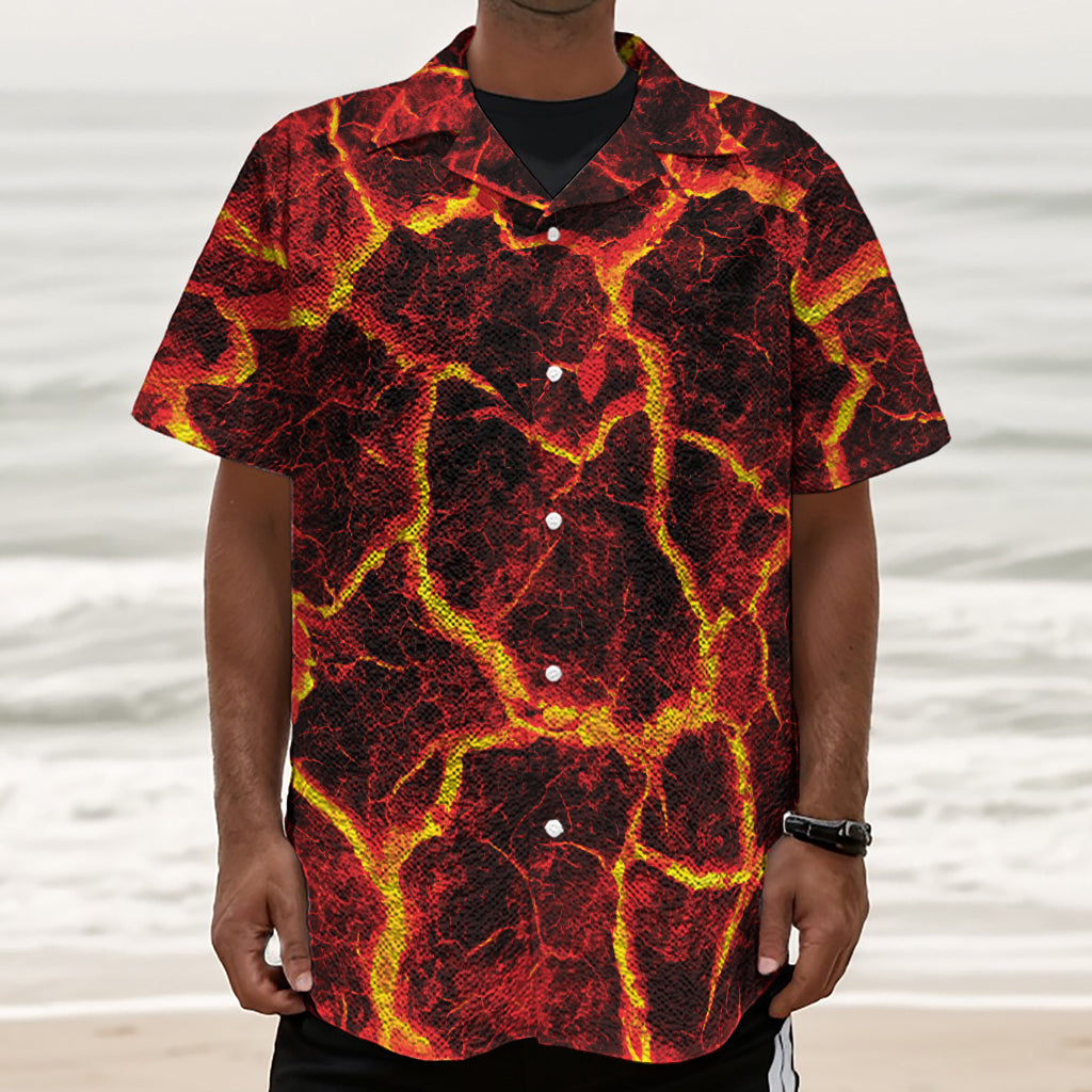 Red Lava Print Textured Short Sleeve Shirt