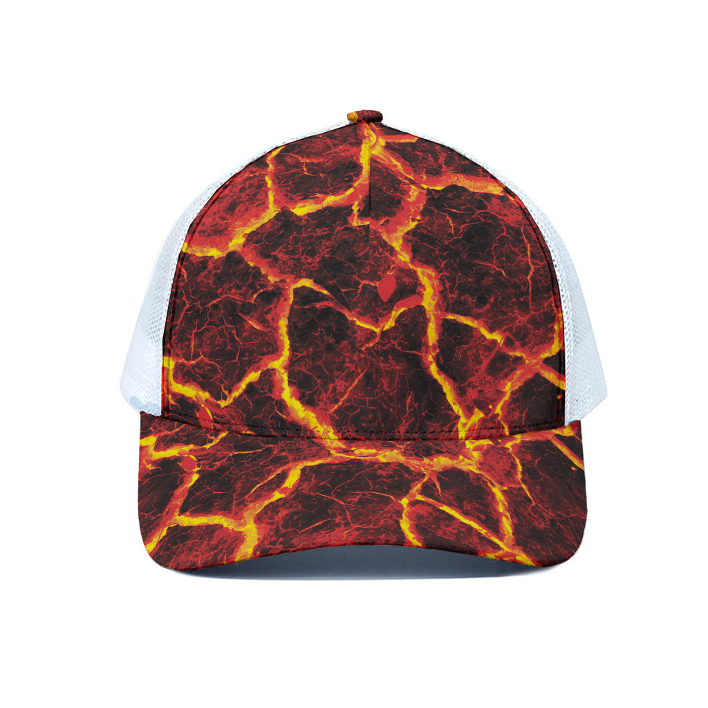 Red Lava Print White Mesh Trucker Cap