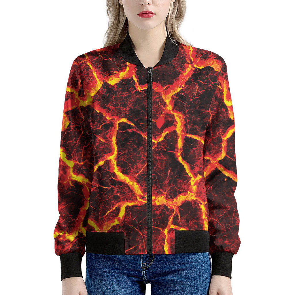 Red Lava Print Women's Bomber Jacket