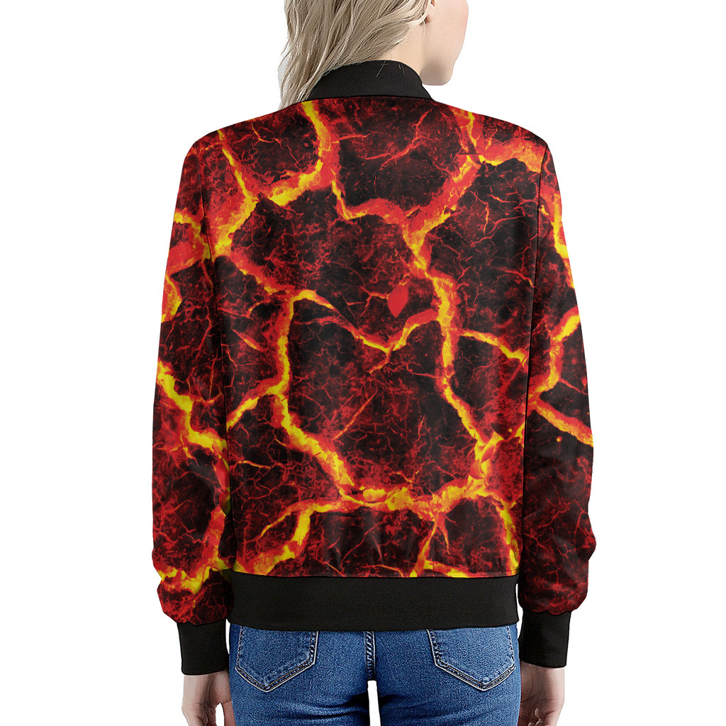 Red Lava Print Women's Bomber Jacket