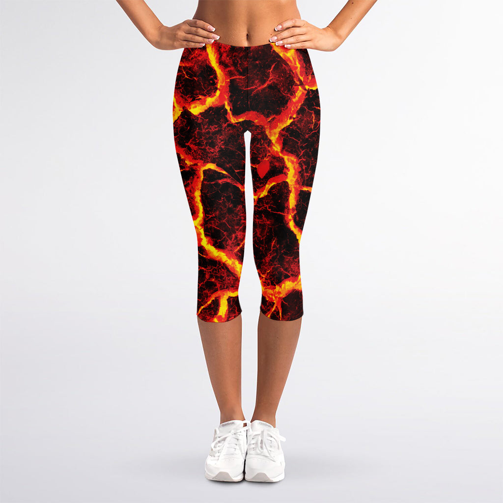 Red Lava Print Women's Capri Leggings