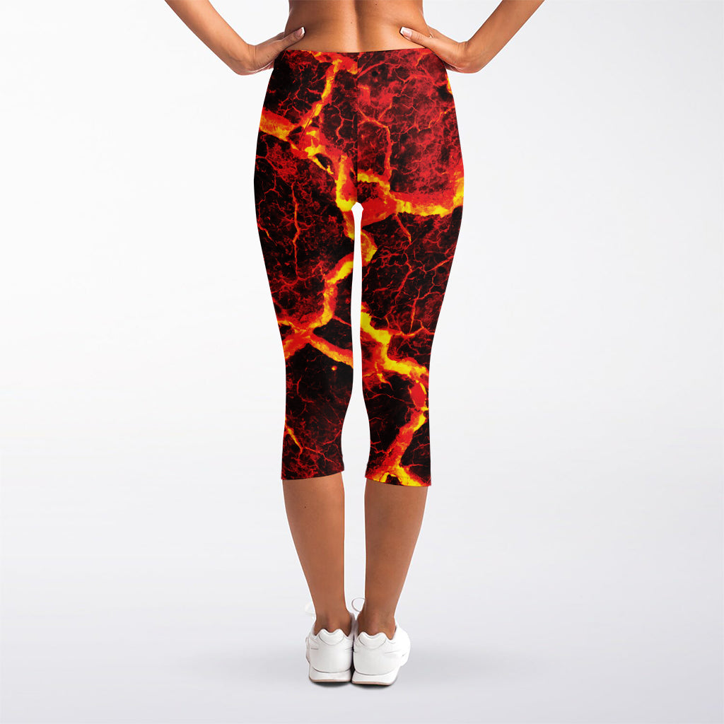 Red Lava Print Women's Capri Leggings