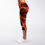 Red Lava Print Women's Capri Leggings