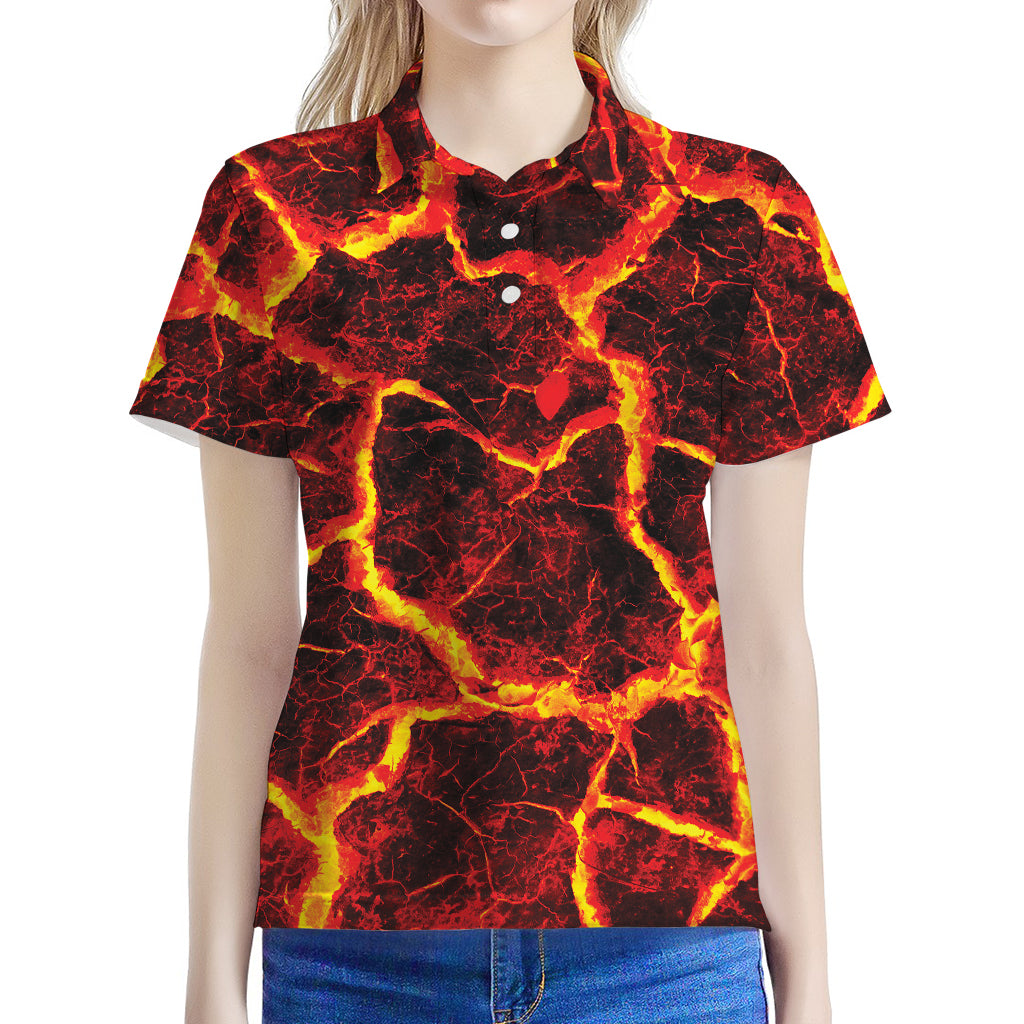 Red Lava Print Women's Polo Shirt