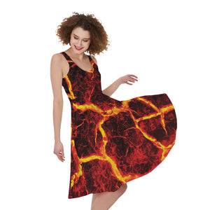 Red Lava Print Women's Sleeveless Dress