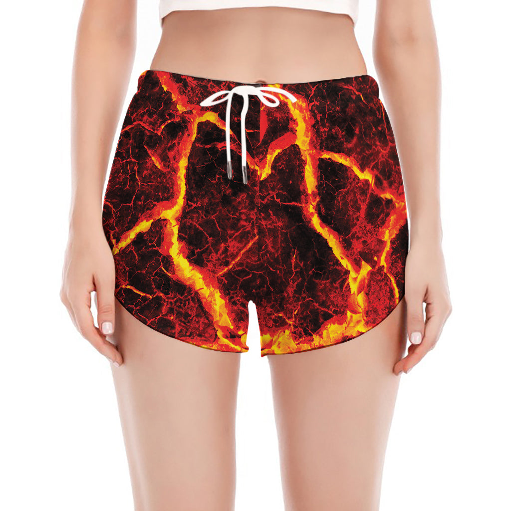 Red Lava Print Women's Split Running Shorts