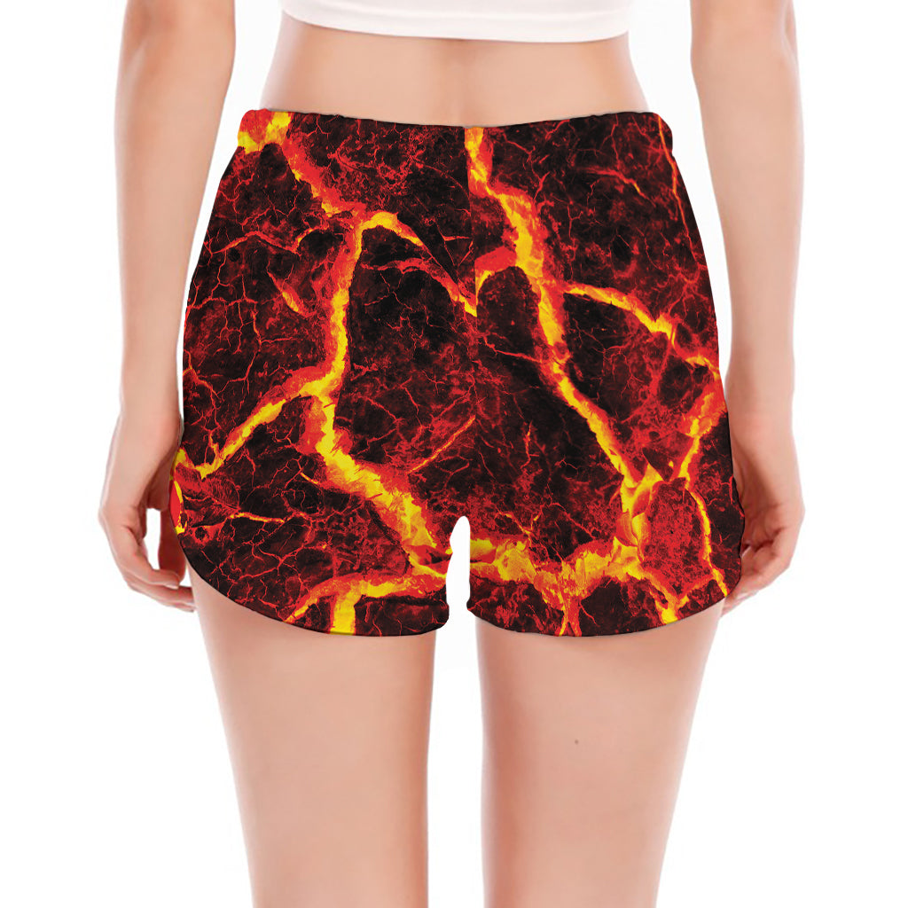 Red Lava Print Women's Split Running Shorts