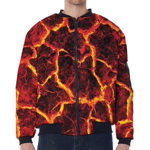 Red Lava Print Zip Sleeve Bomber Jacket