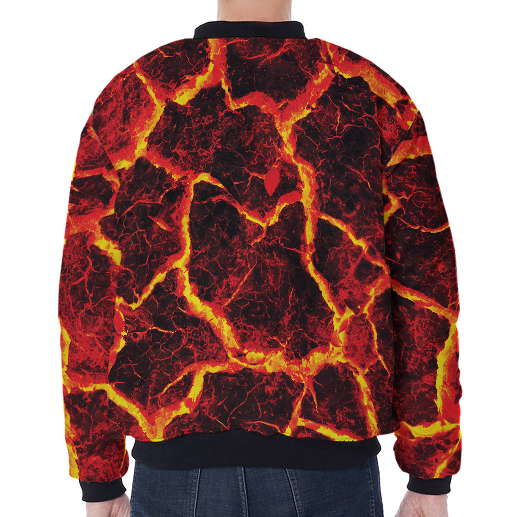 Red Lava Print Zip Sleeve Bomber Jacket