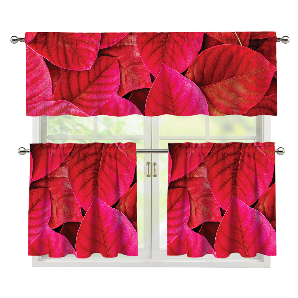 Red Leaf Print 3 Piece Kitchen Curtains