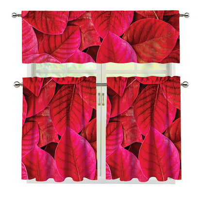 Red Leaf Print 3 Piece Kitchen Curtains