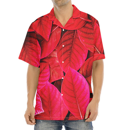 Red Leaf Print Aloha Shirt