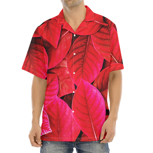 Red Leaf Print Aloha Shirt