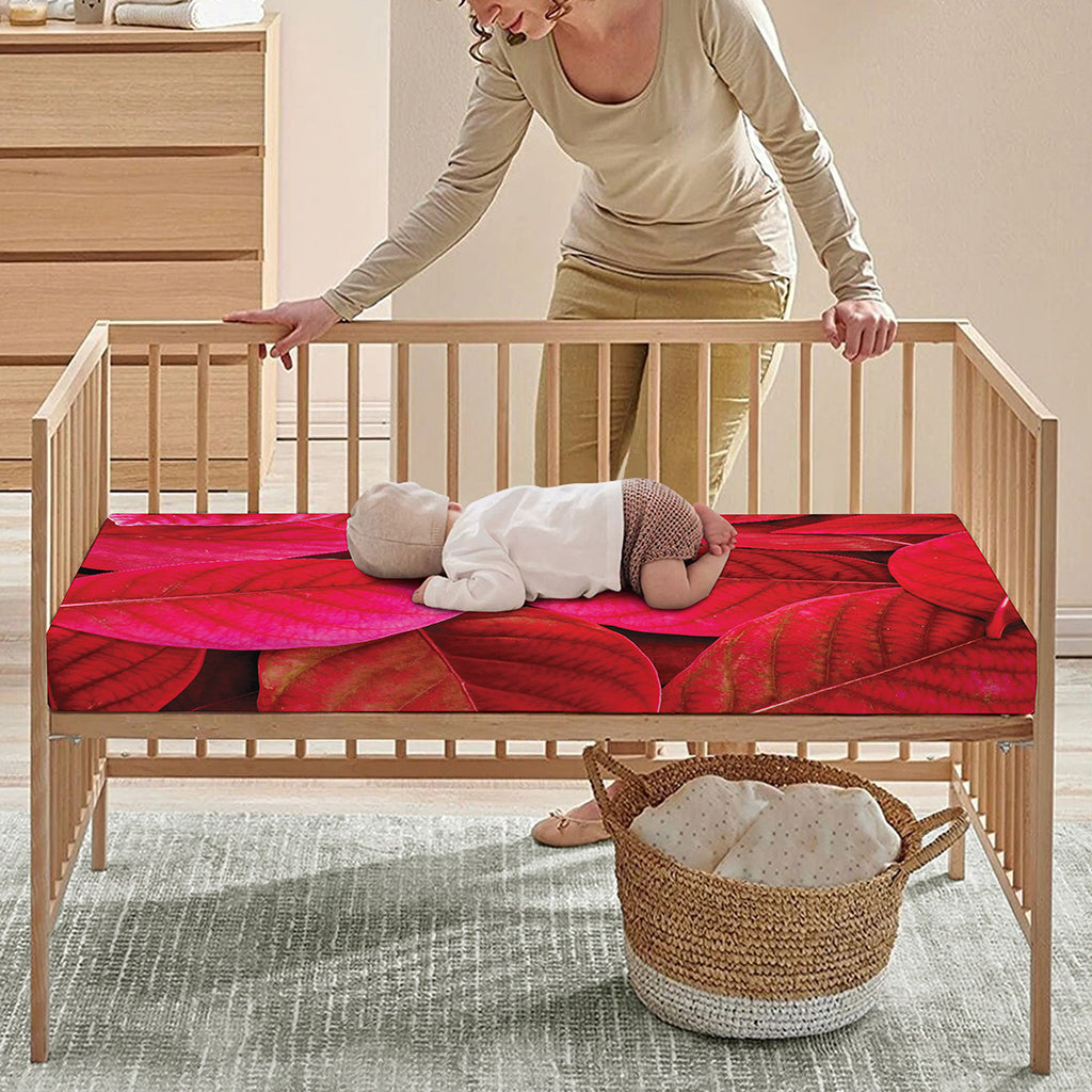 Red Leaf Print Baby Crib Sheet