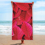 Red Leaf Print Beach Towel