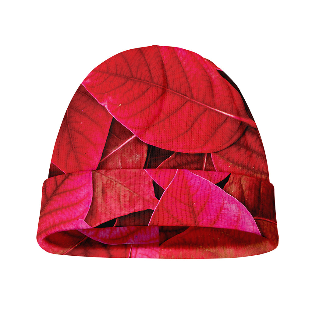 Red Leaf Print Beanie