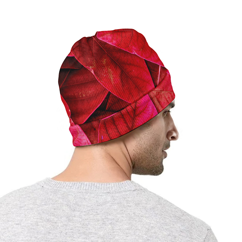 Red Leaf Print Beanie