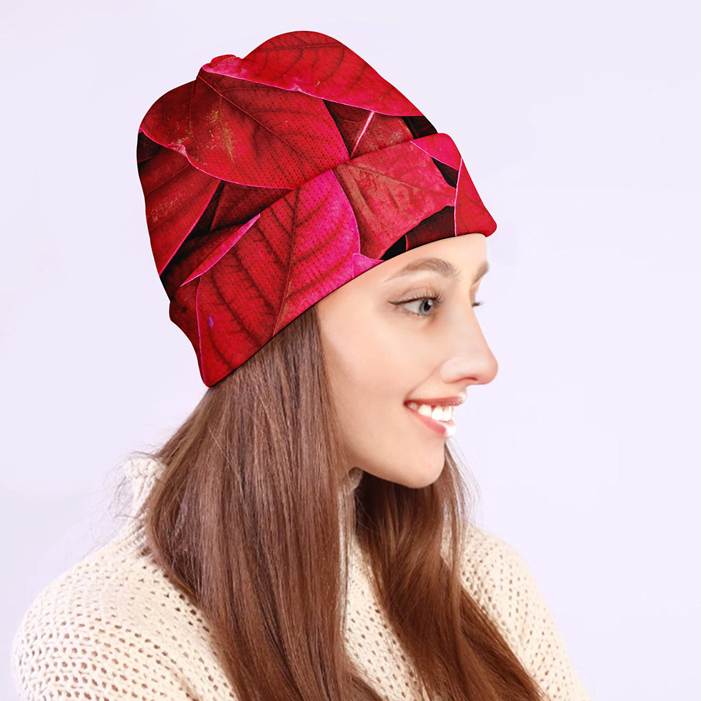 Red Leaf Print Beanie
