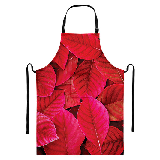 Red Leaf Print Bib Apron With Pocket