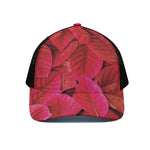 Red Leaf Print Black Mesh Trucker Cap