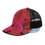 Red Leaf Print Black Mesh Trucker Cap