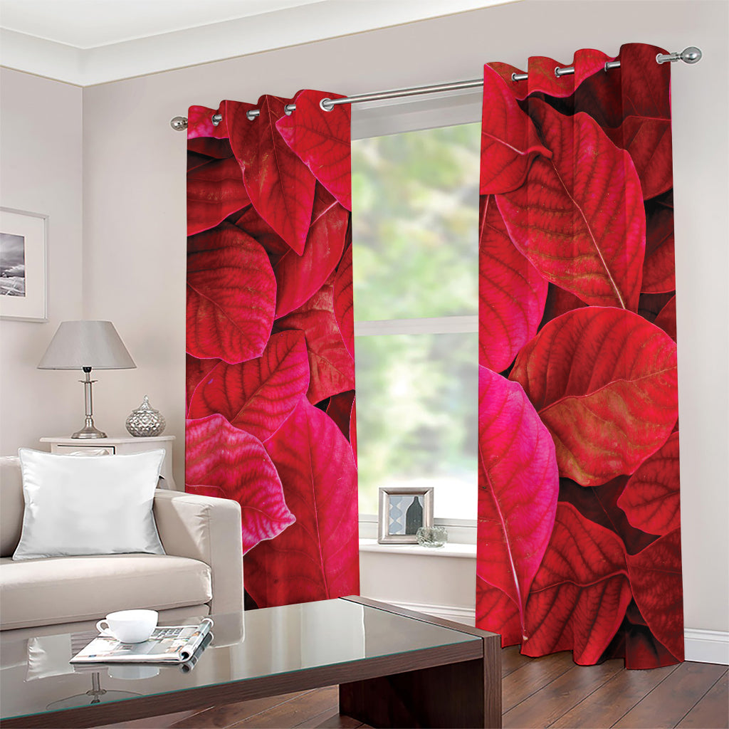 Red Leaf Print Blackout Grommet Curtains