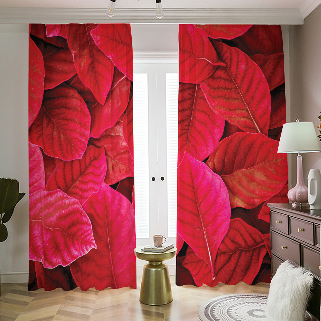 Red Leaf Print Blackout Pencil Pleat Curtains