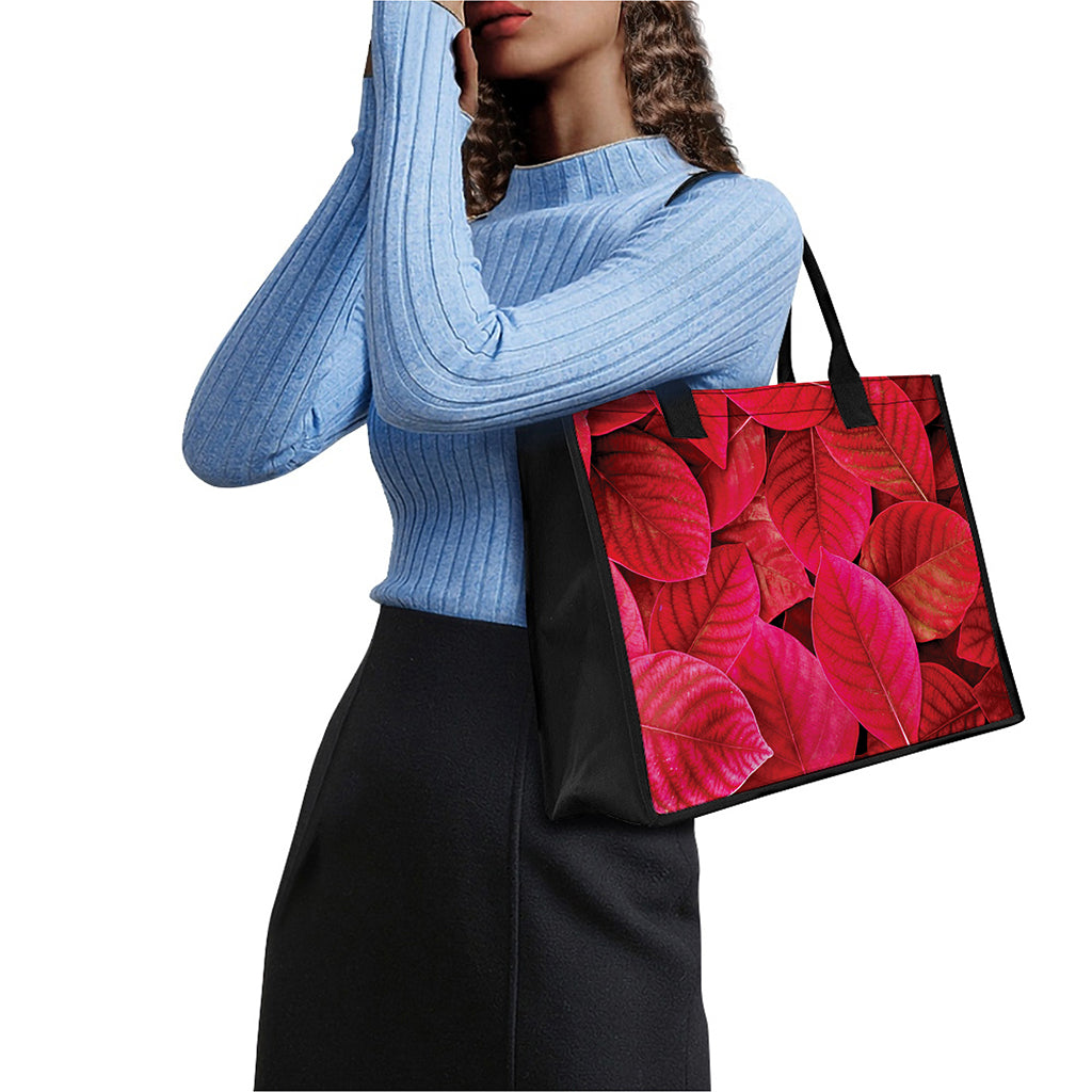 Red Leaf Print Canvas Tote Bag