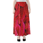 Red Leaf Print Chiffon Maxi Skirt