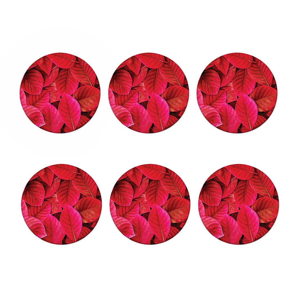 Red Leaf Print Coaster Set