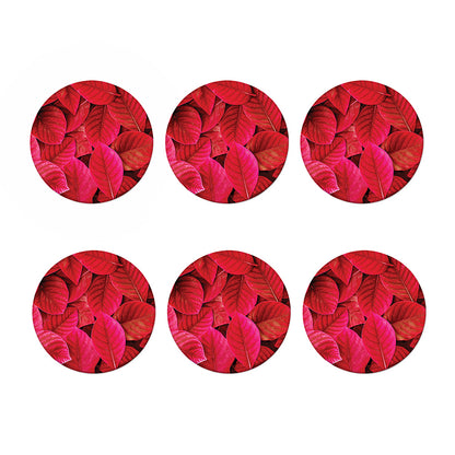 Red Leaf Print Coaster Set