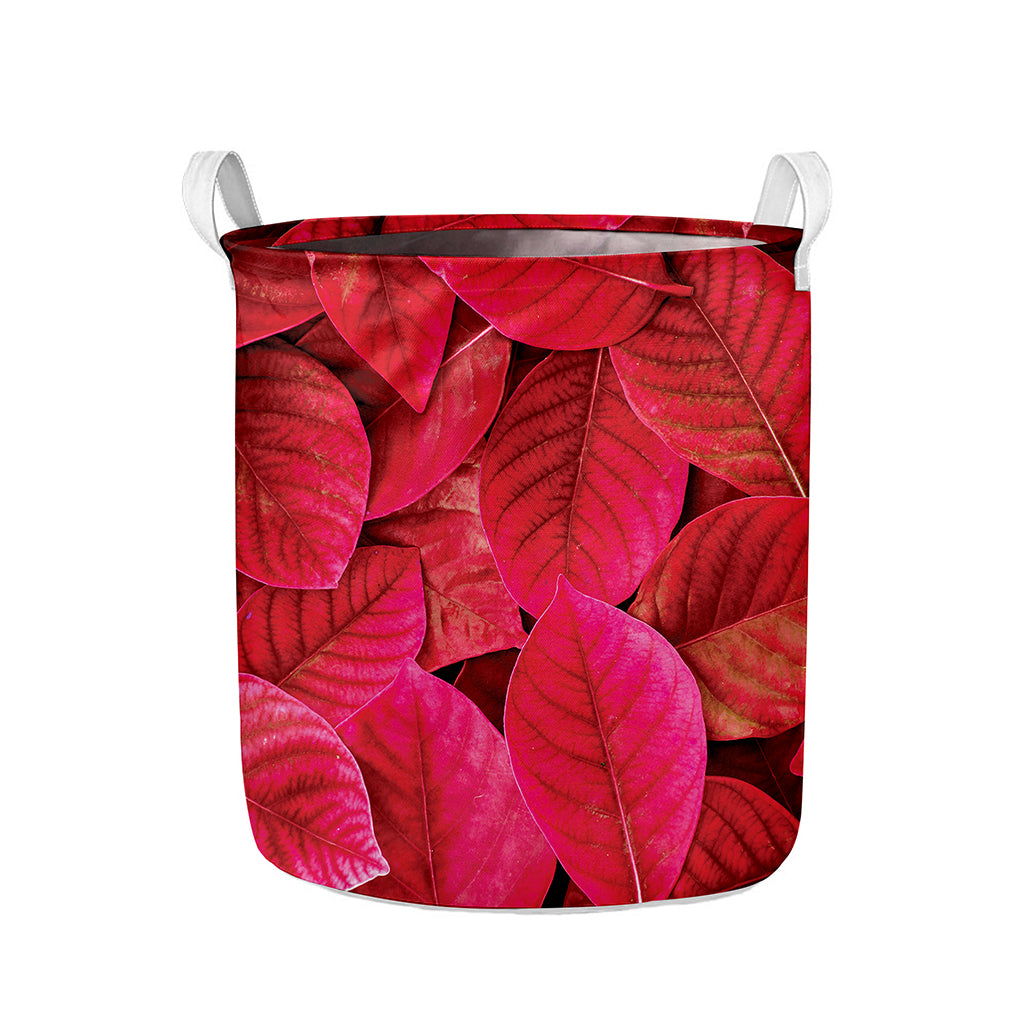 Red Leaf Print Collapsible Laundry Basket