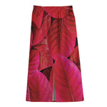Red Leaf Print Cotton Front Slit Maxi Skirt