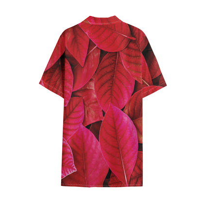 Red Leaf Print Cotton Hawaiian Shirt