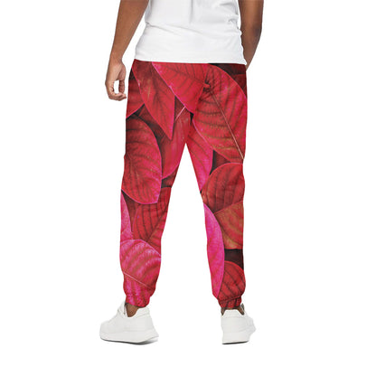 Red Leaf Print Cotton Pants