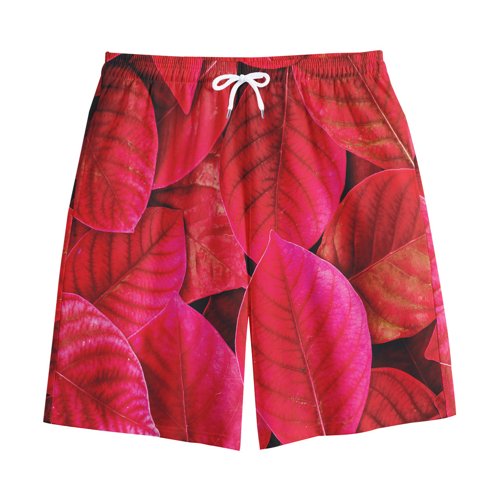Red Leaf Print Cotton Shorts