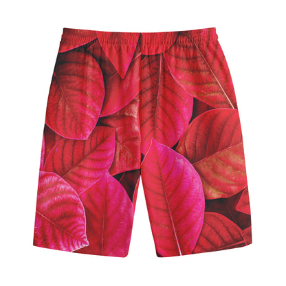 Red Leaf Print Cotton Shorts